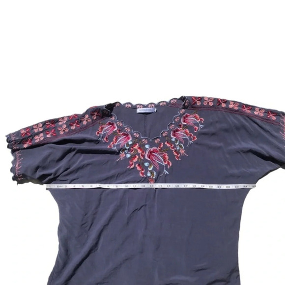 Misslook Embroidered Gray Short Sleeve Top V Neck Boho Blouse Size L - Picture 6 of 11